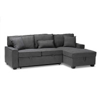 Baxton Studio R8651-Dark Grey-RFC Emile Modern and Contemporary Dark Grey Fabric Upholstered Right Facing Storage Sectional Sofa with Pull-Out Bed